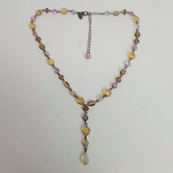 Vintage Lia Sophia Pink, Orange, Brown Beaded Lariat Necklace, Y2K Style - Picture 1 of 8